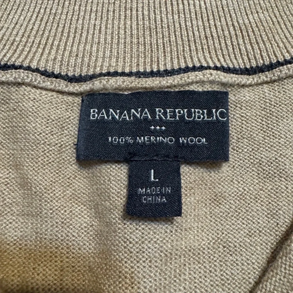 Banana Republic‎ sweater Large Khaki Beige 100% merino wool 1/4 zip mock neck